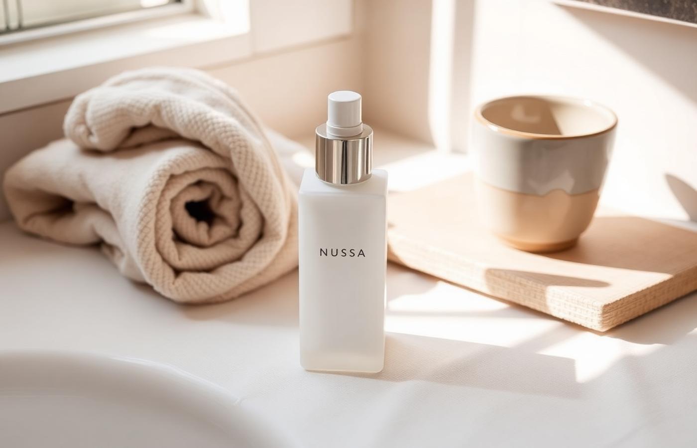 Lifestyle scene asset generated from the NUSSA serum photo